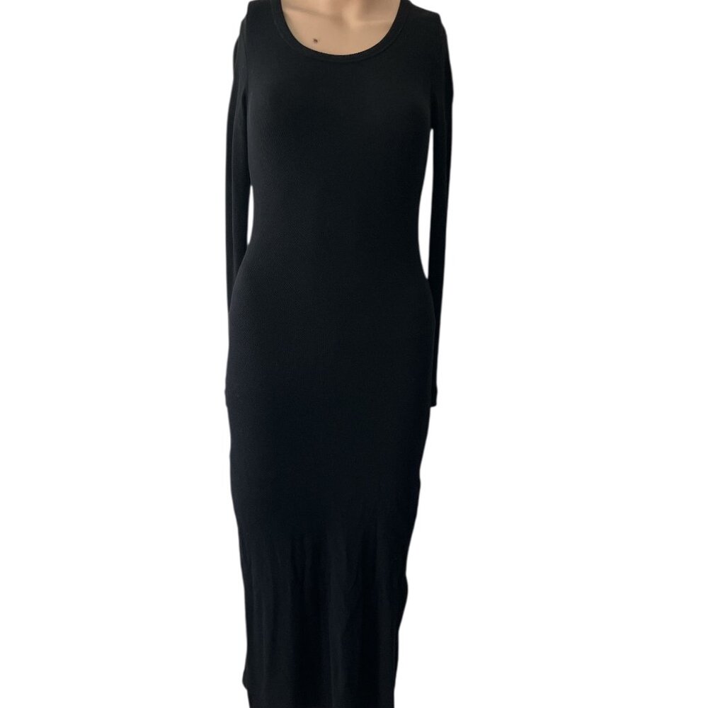 James Perse Waffle Knit Size 0 Black Midi Dress Like New